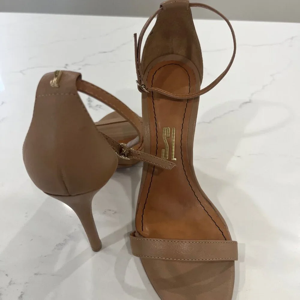 Minimalist Tan Ankle-Strap Stiletto Heels